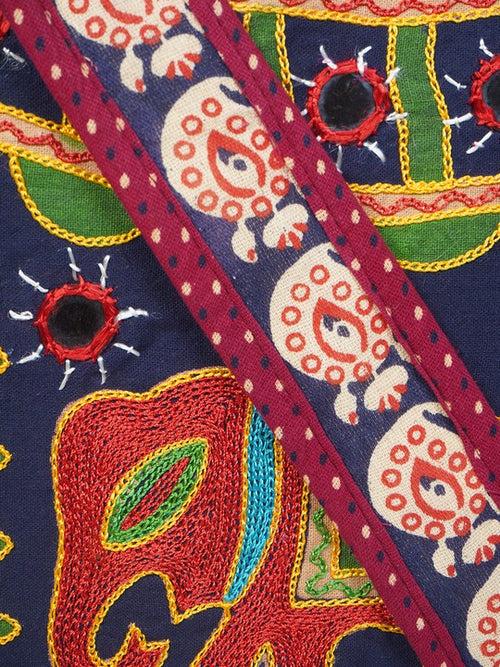 Banjara India Elephant Design Kutchi Mirrorwork Hand Embroidered Shoulder Bag (BAG-MaroonBlue)