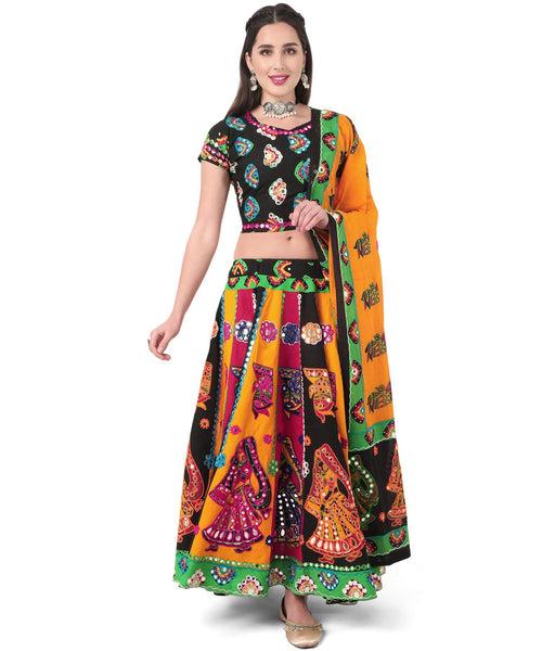 Banjara India Cotton Long Flair Aari Embroidery Kutch Work (Lehenga Choli) Chaniya Choli Set with Dupatta-(CC-DHINGALI-01)