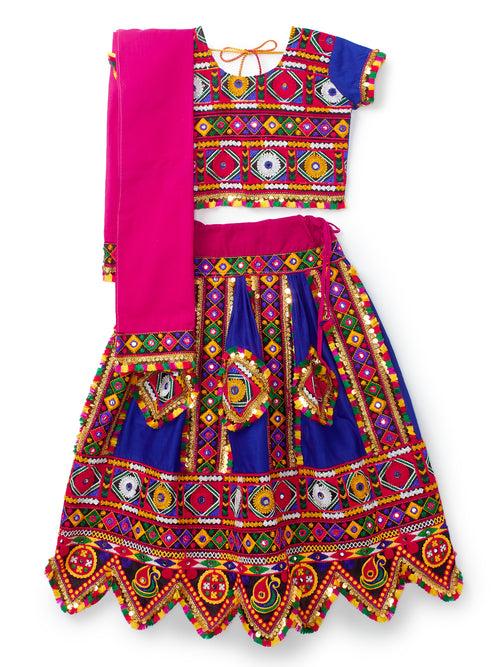 Banjara India Kutchi Emboidered Blue Girls Chaniya Choli with Dupatta (CC-PTW) - Blue