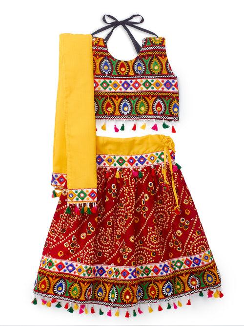 Banjara India Kutchi Emboidered Black Girls Chaniya Choli with Dupatta (CC-RJS) - Red