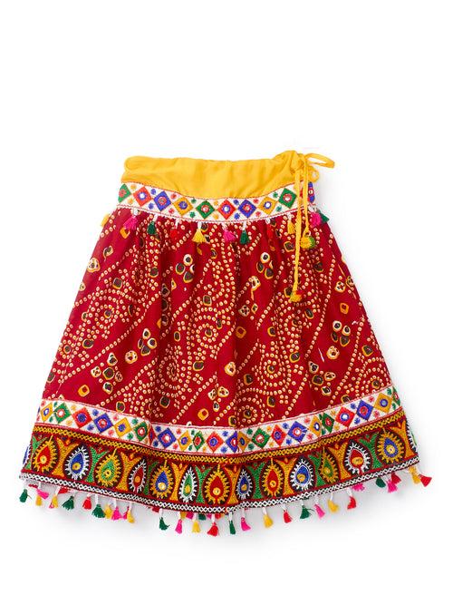 Banjara India Kutchi Emboidered Black Girls Chaniya Choli with Dupatta (CC-RJS) - Red