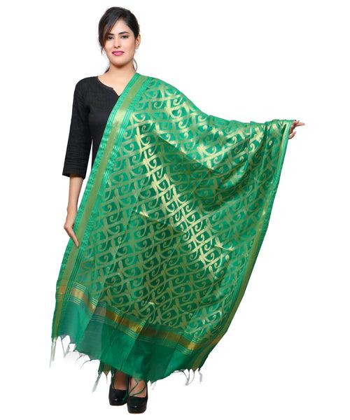 Banarasi Kora Silk Curly Butti Dupatta- Green