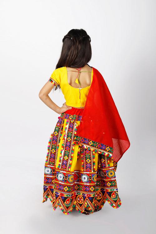 Banjara India Kutchi Emboidered Black Girls Chaniya Choli with Dupatta (CC-PTW) - Yellow