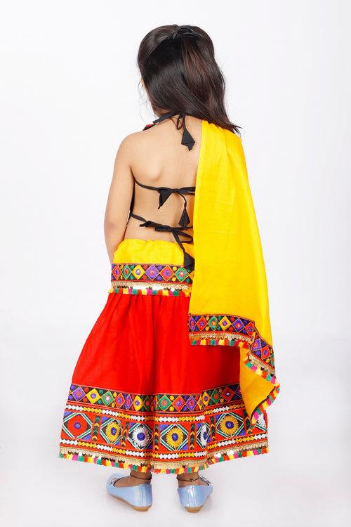 Banjara India Kutchi Emboidered Black Girls Chaniya Choli with Dupatta (CC-DMN) - Red