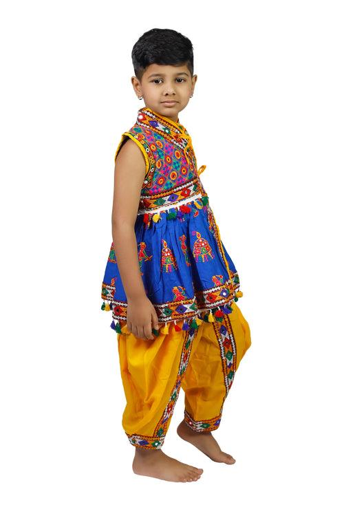 Embroidered Kedia Dhoti Set For Boys & Girls- KD-RGR-Blue