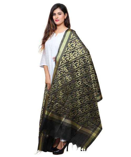 Banarasi Kora Silk Sunny Butti Dupatta- Black