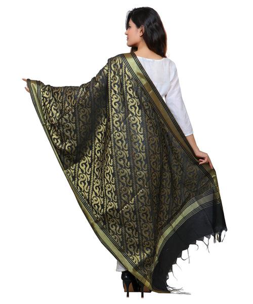 Banarasi Kora Silk Sunny Butti Dupatta- Black