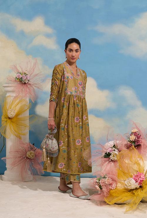 Yellow Mughal Made In Heaven Front Pleated Kurta Set