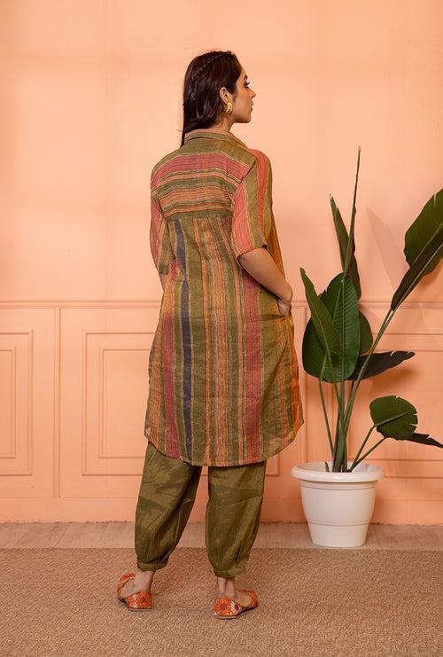 Mehendi Green Anti Fit Stripe Sia Kurta Set