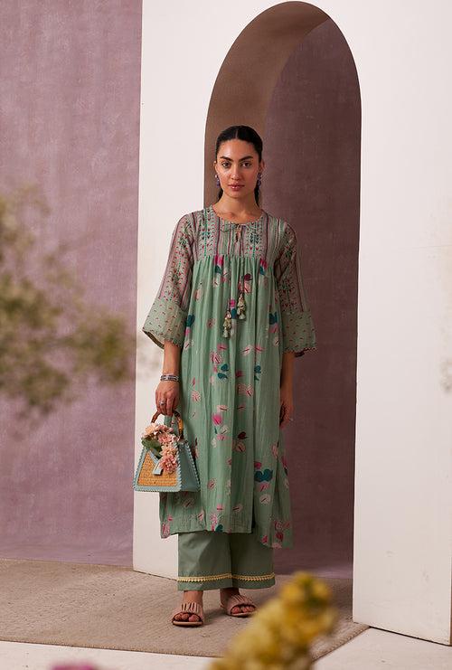 Aqua Pleated Yoke Mahira Kurta Set