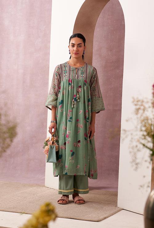 Aqua Pleated Yoke Mahira Kurta Set