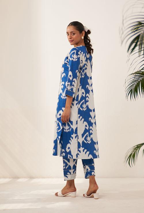 Blue Ikat Lovebirds Kurta Set