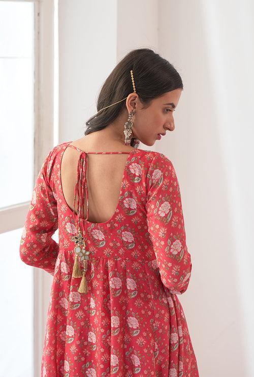 Hot Pink Digitally Printed Iris Anarkali Set