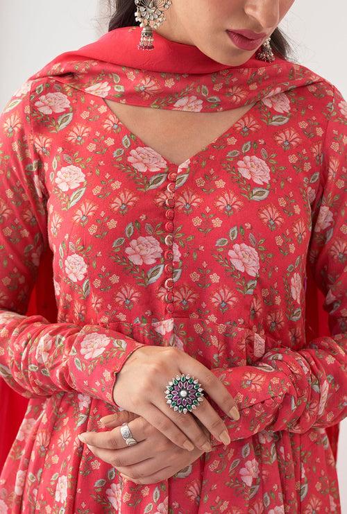 Hot Pink Digitally Printed Iris Anarkali Set