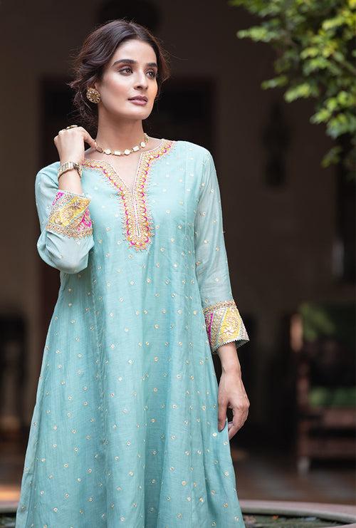 Aqua Multi Path A-line Hasrat Kurta Set