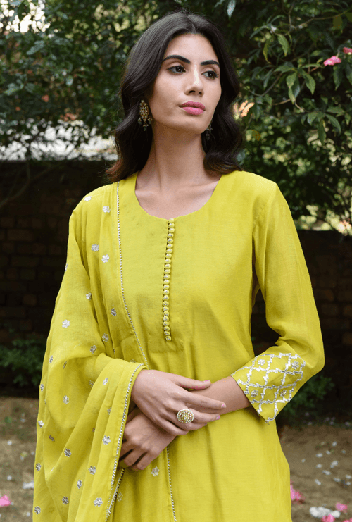 Saachi Bhasin In Lime Green Roop Gota Sharara Set