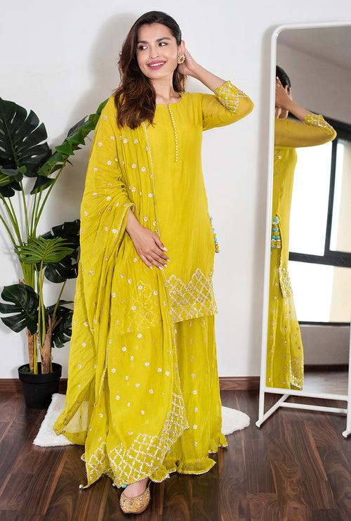 Saachi Bhasin In Lime Green Roop Gota Sharara Set