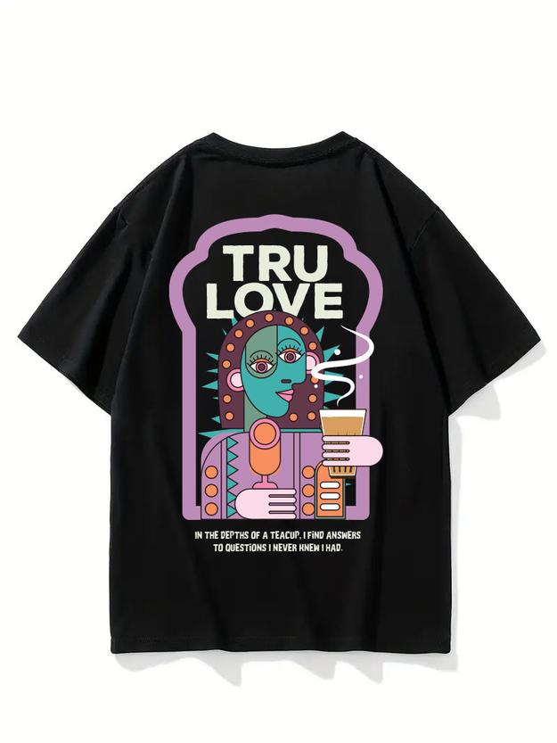 True Love Graphic Printed Black Oversized Tshirt For Men