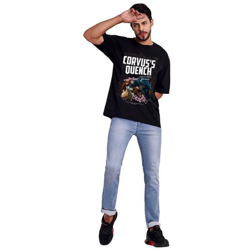 Corvus's Quench Black Oversized Black Half Sleeve Summer Wear T-shirt