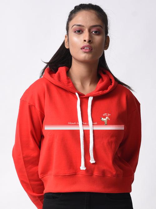 Fearless Red Graphic Printed Crop Hoodie