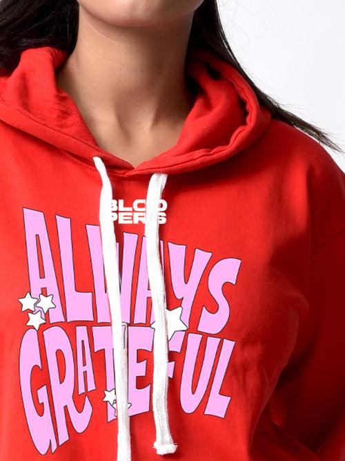 Always Greatful Red Winter Full Sleeve Hoodie