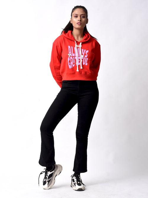 Always Greatful Red Winter Full Sleeve Hoodie