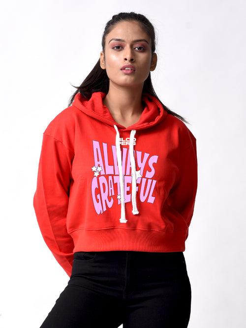 Always Greatful Red Winter Full Sleeve Hoodie