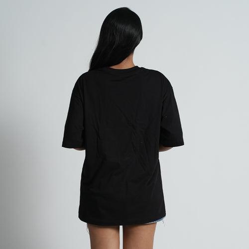 Your Soul Black Oversized cotton Blend Dropshoulder T-shirt for Women