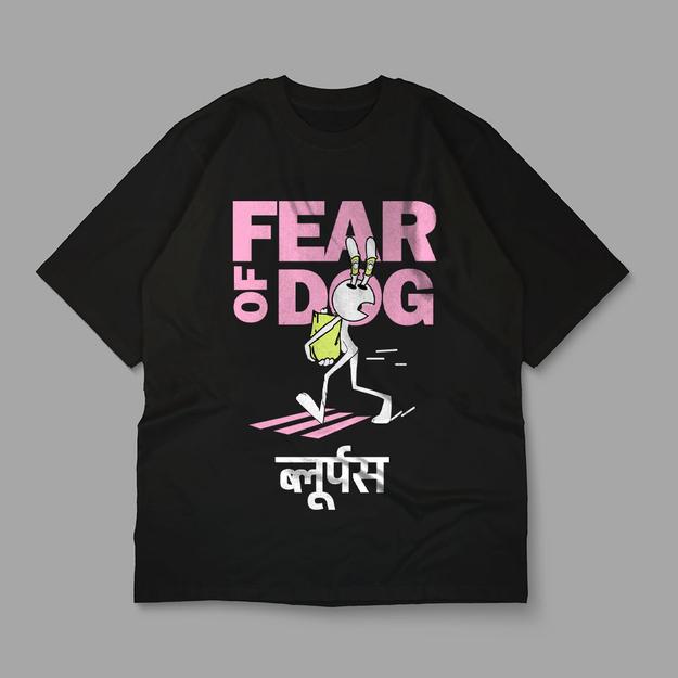 Fear Of Dog  Graphic Printed Black Oversized T-shirt For Men