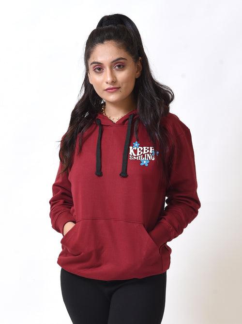 Keep Smiling Red Graphic Printed Hoodie For Women