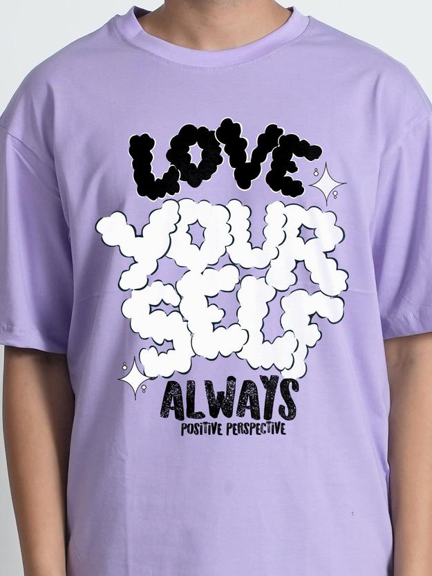 Lavender Love Your Self Graphic Printed  Oversized Trendy T-shirt For Men