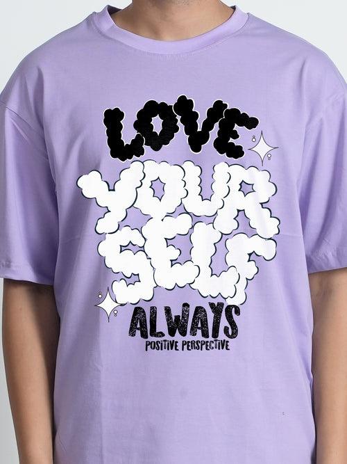 Lavender Love Your Self Graphic Printed  Oversized Trendy T-shirt For Men