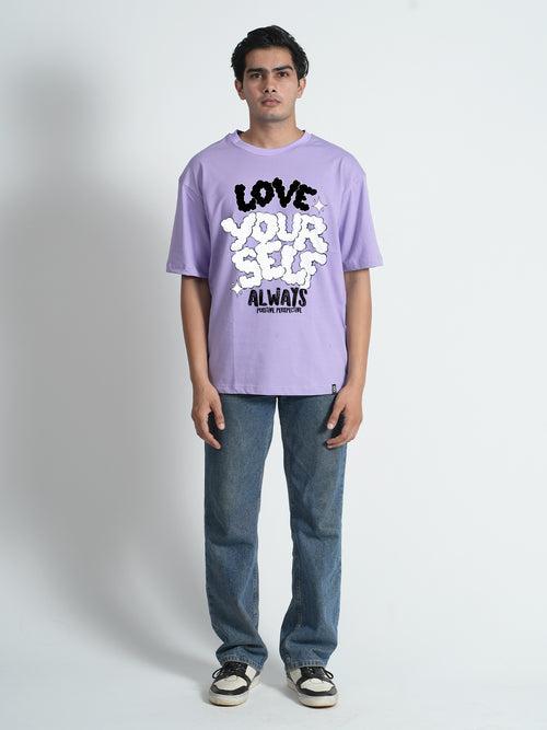 Lavender Love Your Self Graphic Printed  Oversized Trendy T-shirt For Men