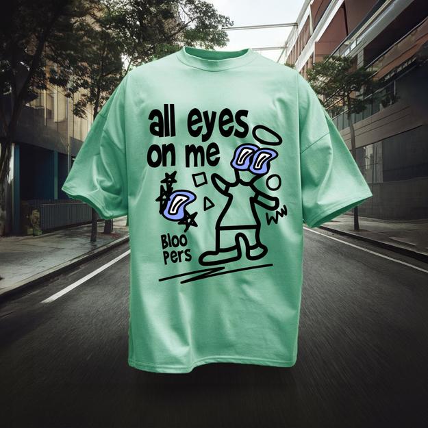 All Eye's On Me Graphic Printed Miint Green Oversized T-shirt For Men