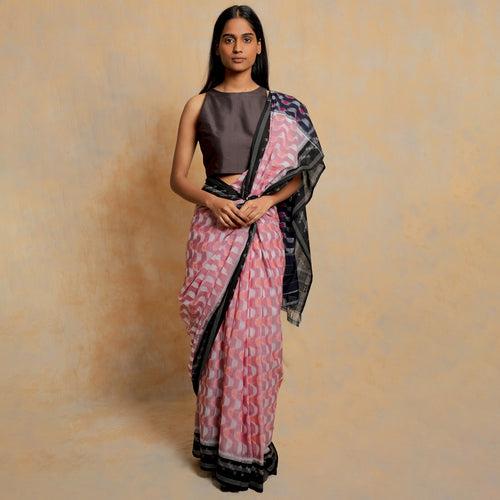 DVAITA Handloom Cotton Ikat Saree - Peach