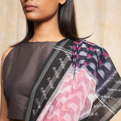 DVAITA Handloom Cotton Ikat Saree - Peach