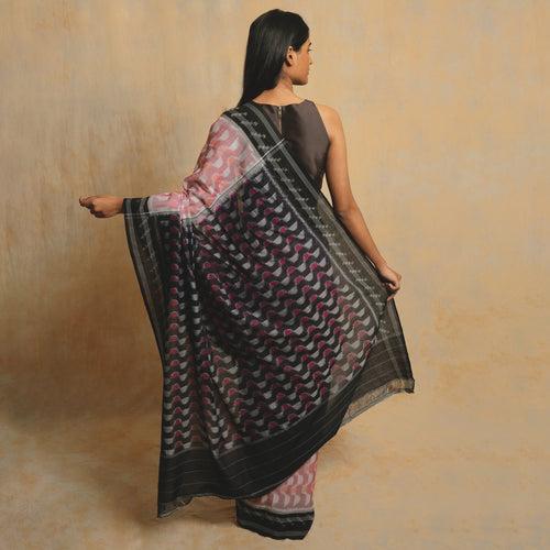 DVAITA Handloom Cotton Ikat Saree - Peach