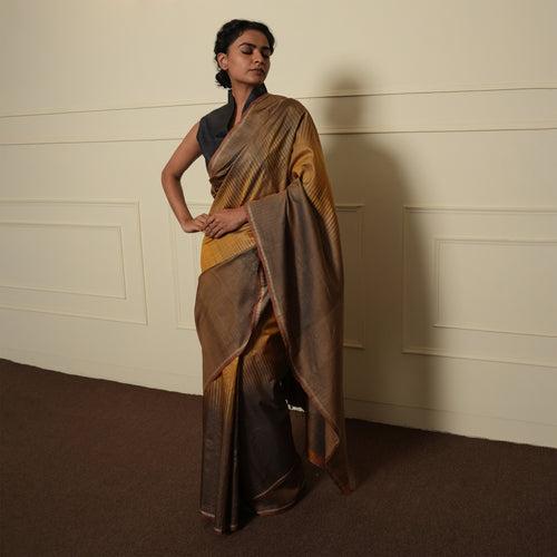 JWALA Handwoven Silk Ikat Saree - Copper Brown