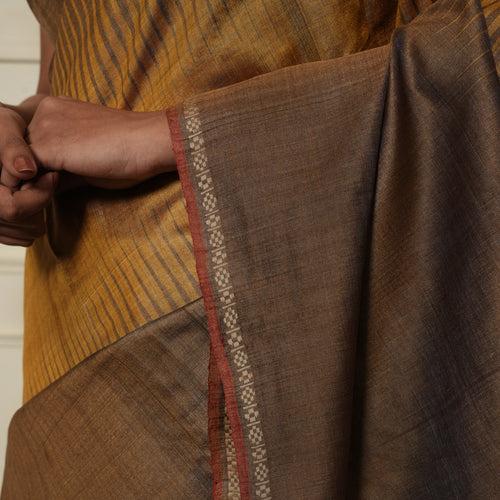 JWALA Handwoven Silk Ikat Saree - Copper Brown