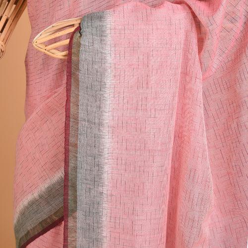 LINEN IKAT Handwoven Sari - Blush