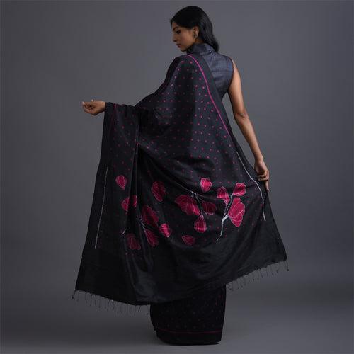 GULAAB Ikat Handwoven Silk Saree - Black