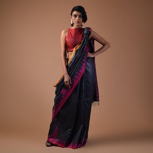KUMBHA Handloom Tussar Silk Sari - Dark Slate