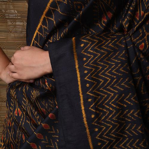 SARONG Handwoven Ikat Silk Saree - Black