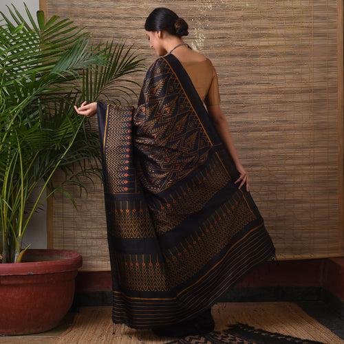 SARONG Handwoven Ikat Silk Saree - Black