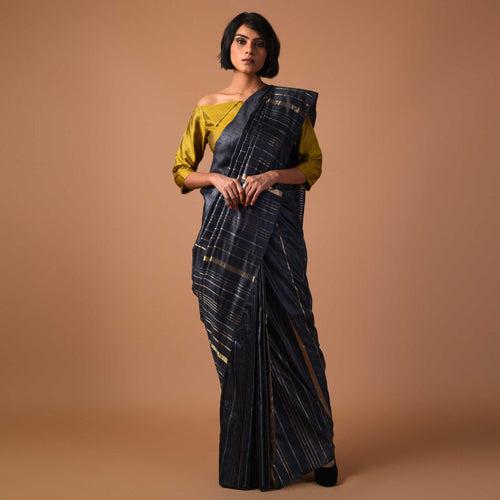 JHOOM Handwoven Tussar Silk Saree - Black