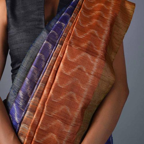 IKAT Tussar Tarang Handwoven Silk Saree - Rust Violet
