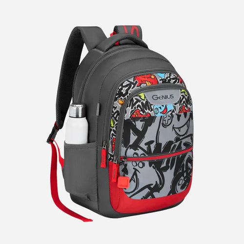 Genius by Safari Scribble 27L Grey School Backpack with Name Tag