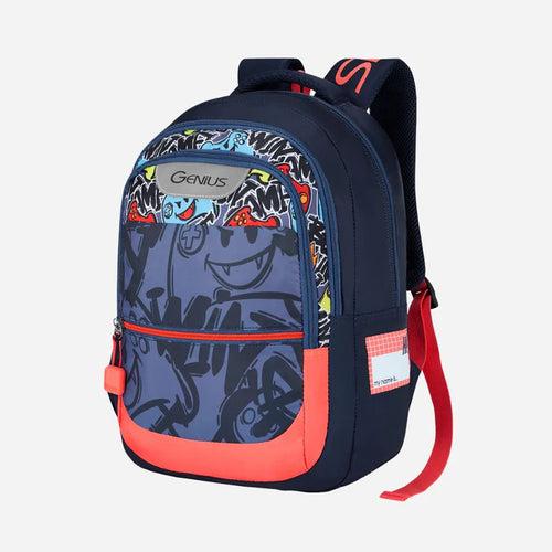 Genius by Safari Scribble 27L Blue School Backpack with Name Tag