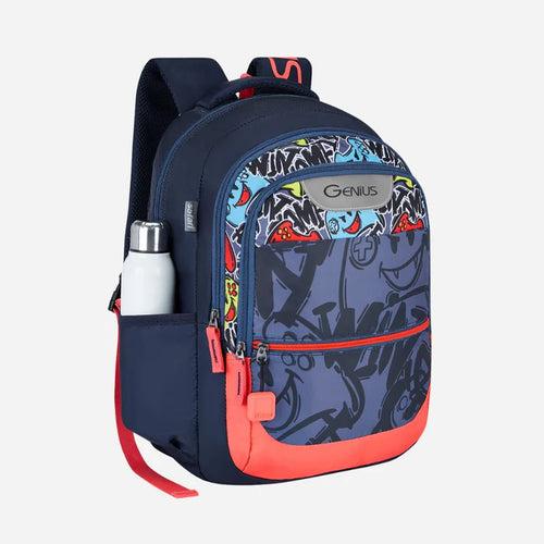 Genius by Safari Scribble 27L Blue School Backpack with Name Tag