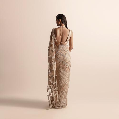 TISSUE CHANDERI SAREE WITH CREATIVE CUTWORK PAIRED WITH 3D EMBELLISHED BLOUSE